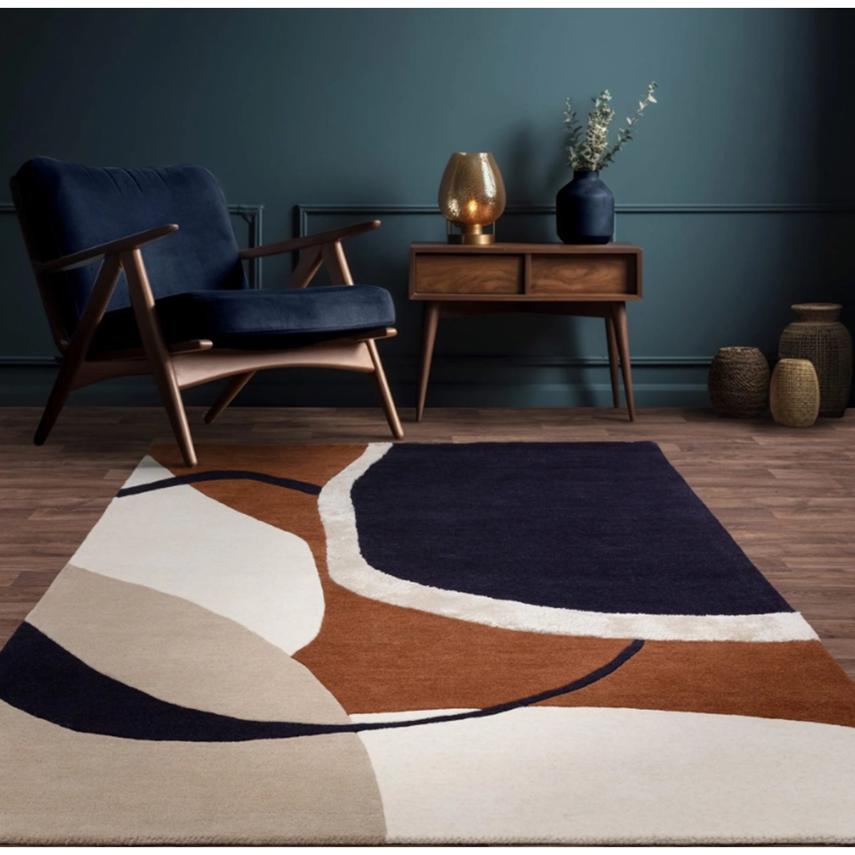 Tapis moderne tufté main en laine KATO marron, NOVATREND