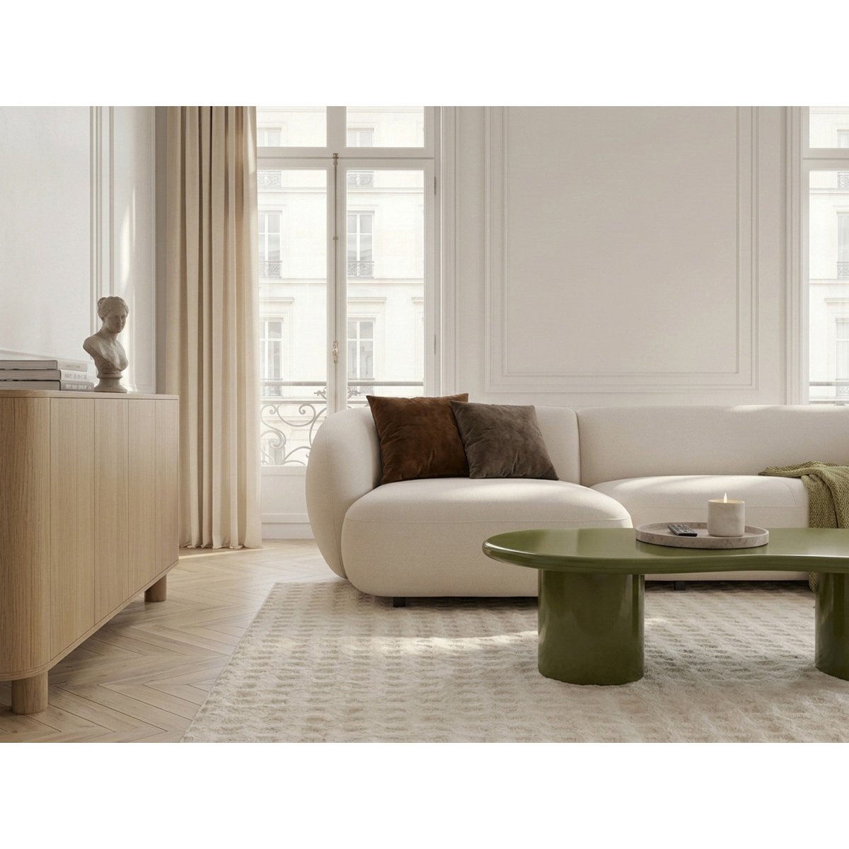 Canapé d'angle convertible 4 places en tissu lisse, HALO beige, BOBOCHIC