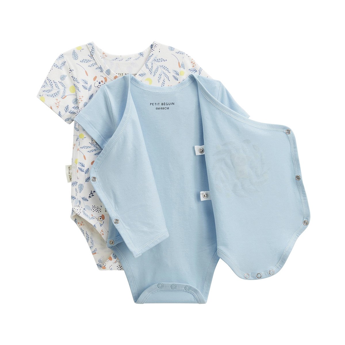 Lot de 2 bodies bébé manches courtes ouverture croisée Zeste d'amour bleu, PETIT BEGUIN