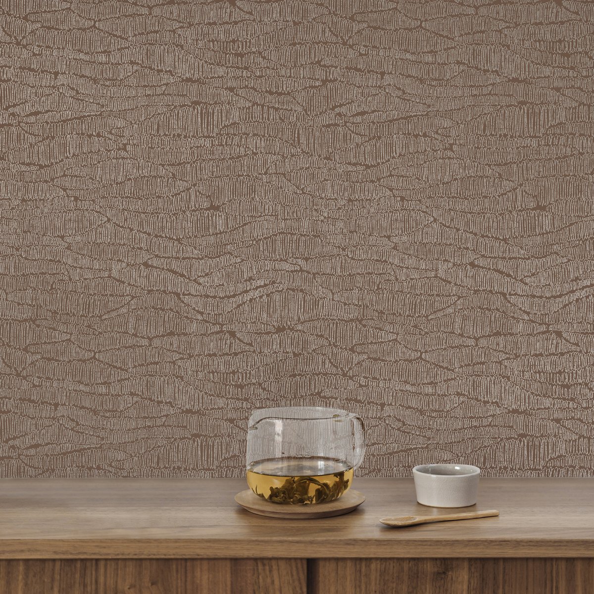 Papier peint Effet tissage Thya marron, or, SUBLIME