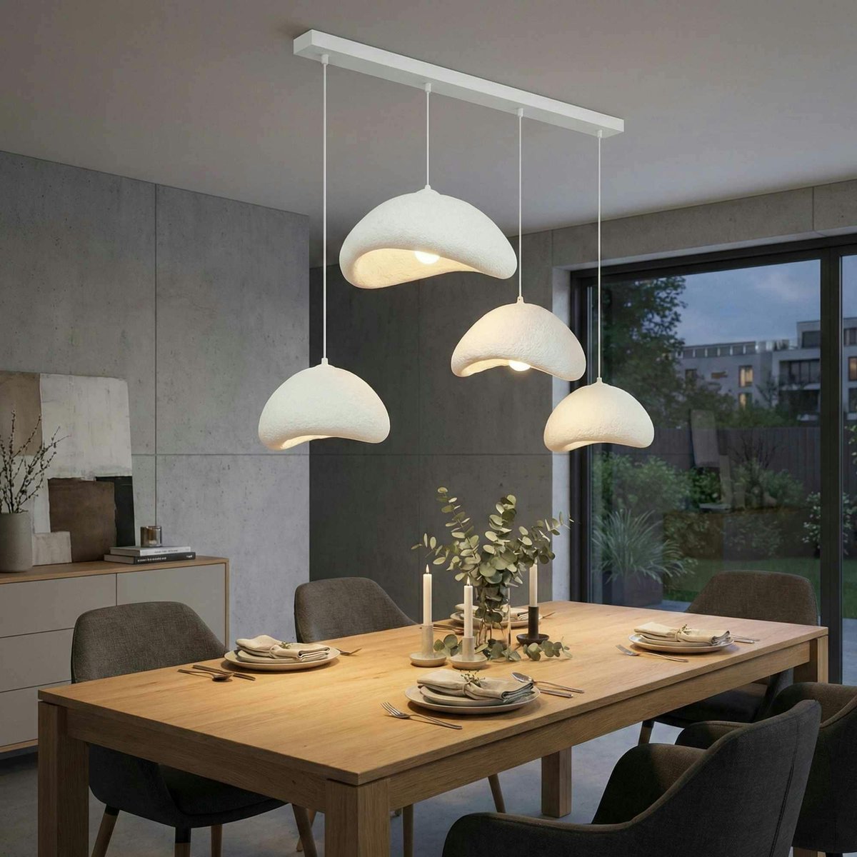 Suspension 4 lampes ajustables L150 cm NOXIS blanc, PIER IMPORT