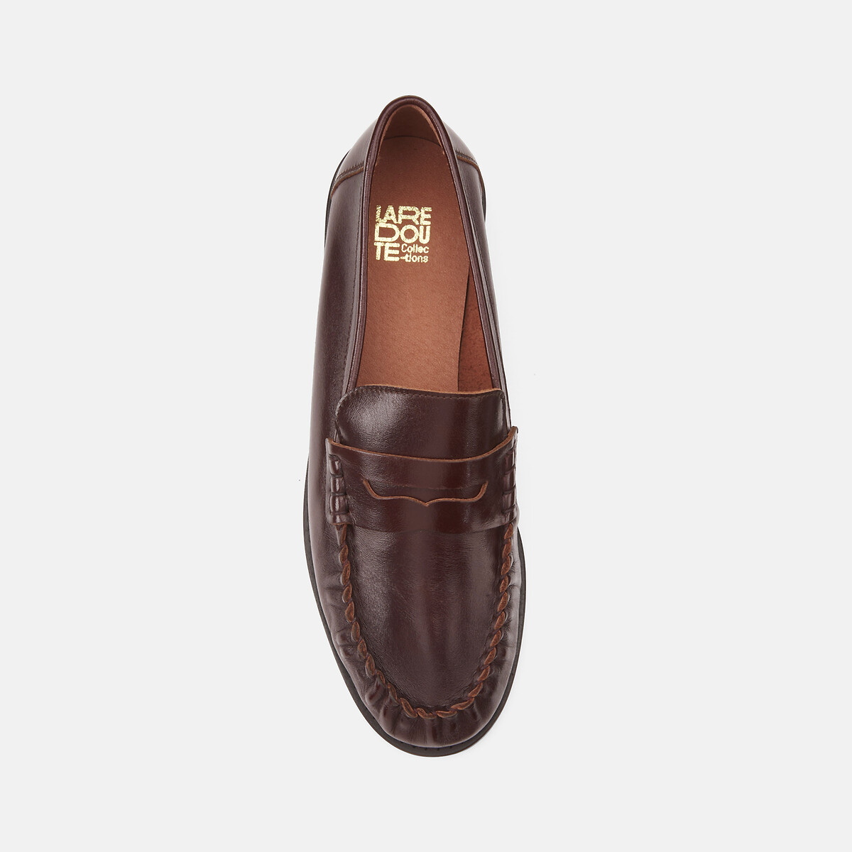 Leather loafers with hand-stitched apron brown, LA REDOUTE COLLECTIONS
