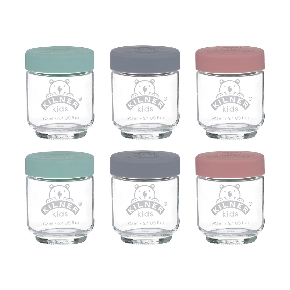 Set of 6 190ml Kids Jars with Silicon Lids glass, KILNER