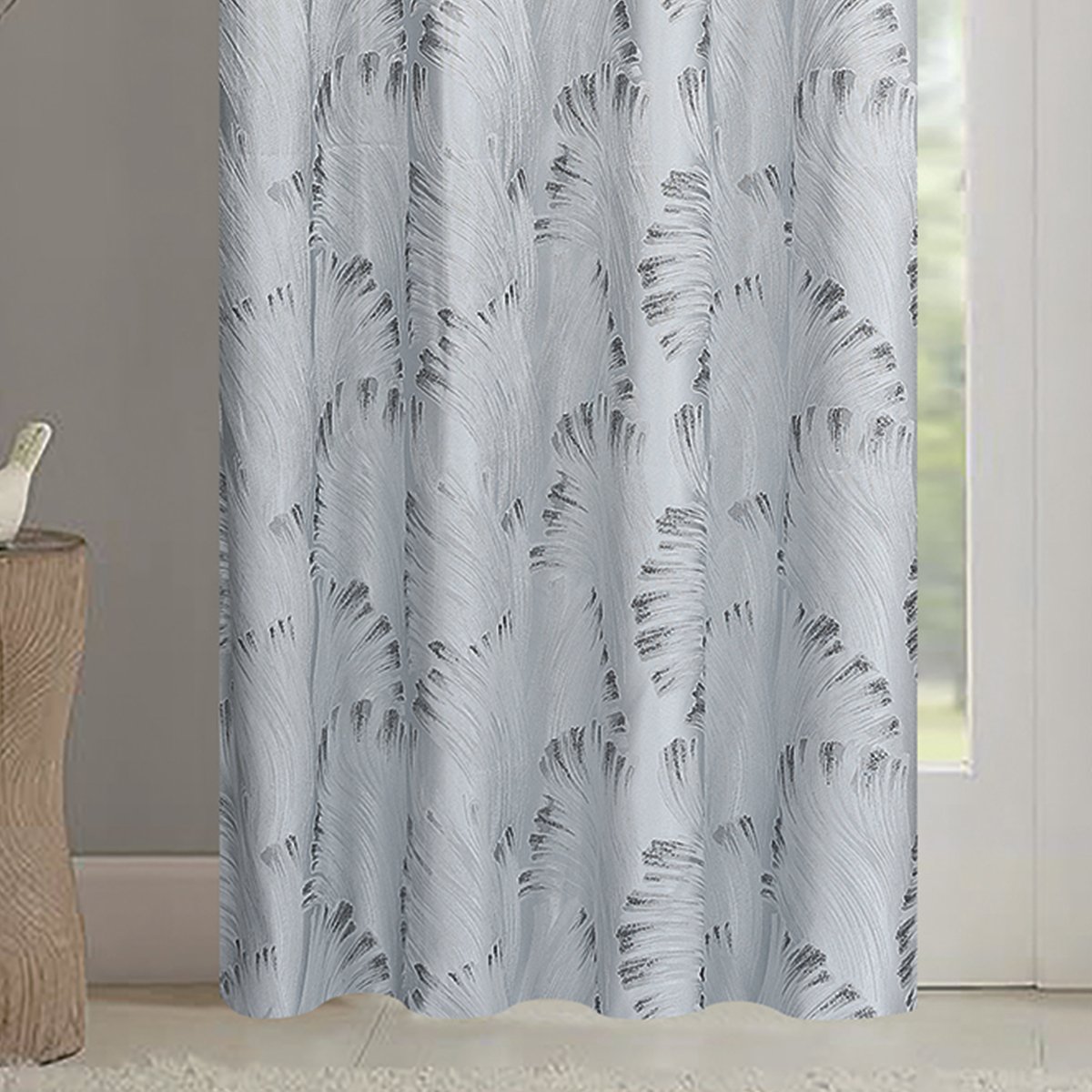 Paire de rideaux jacquard tissé abstrait avec relief gris clair, HOME MAISON