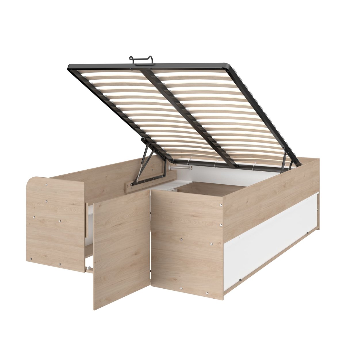 Lit coffre avec multiples rangements blanc, TERRE DE NUIT