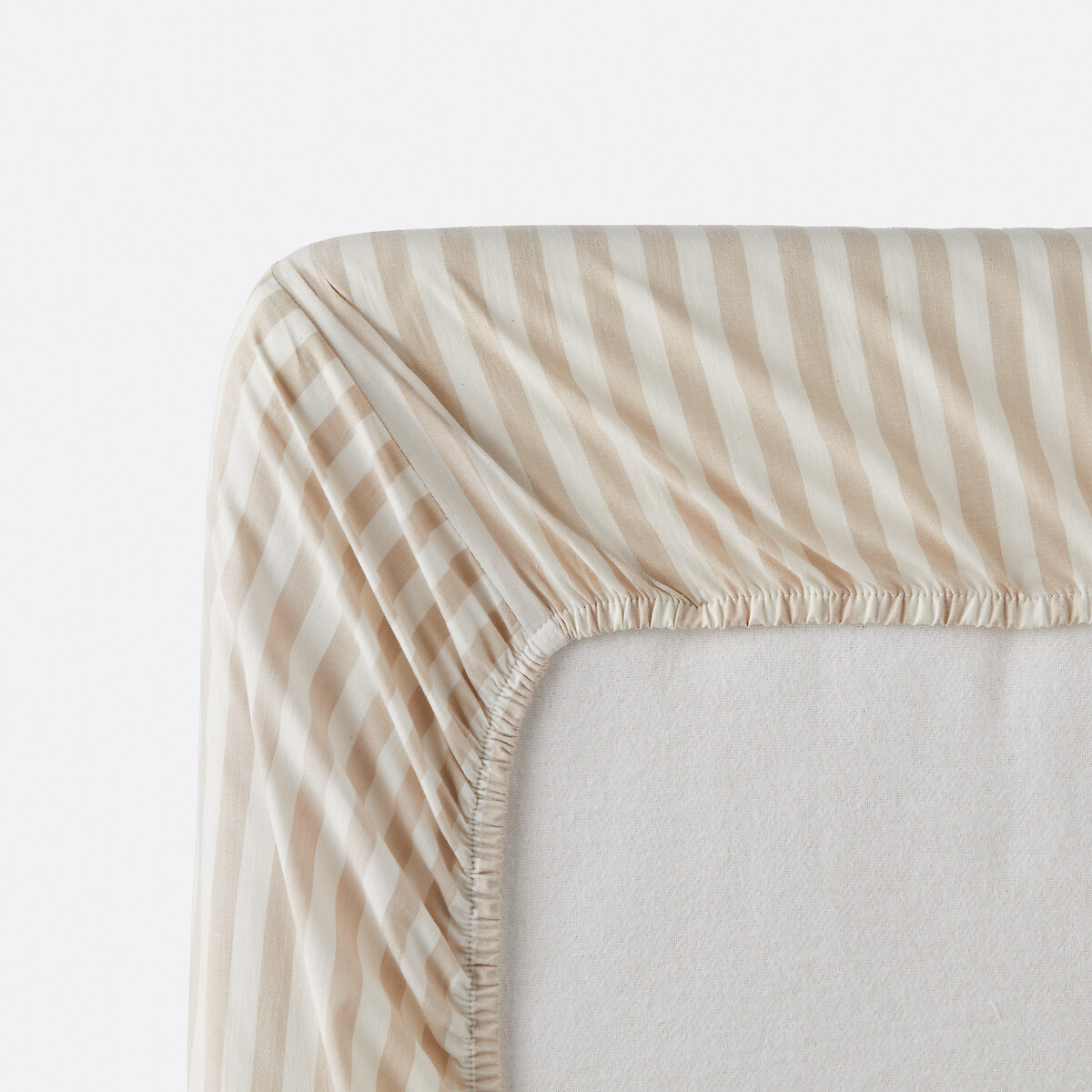 Drap-housse coton bonnet 30 cm, SOIZIC BEIGE rayé beige, LA REDOUTE INTERIEURS