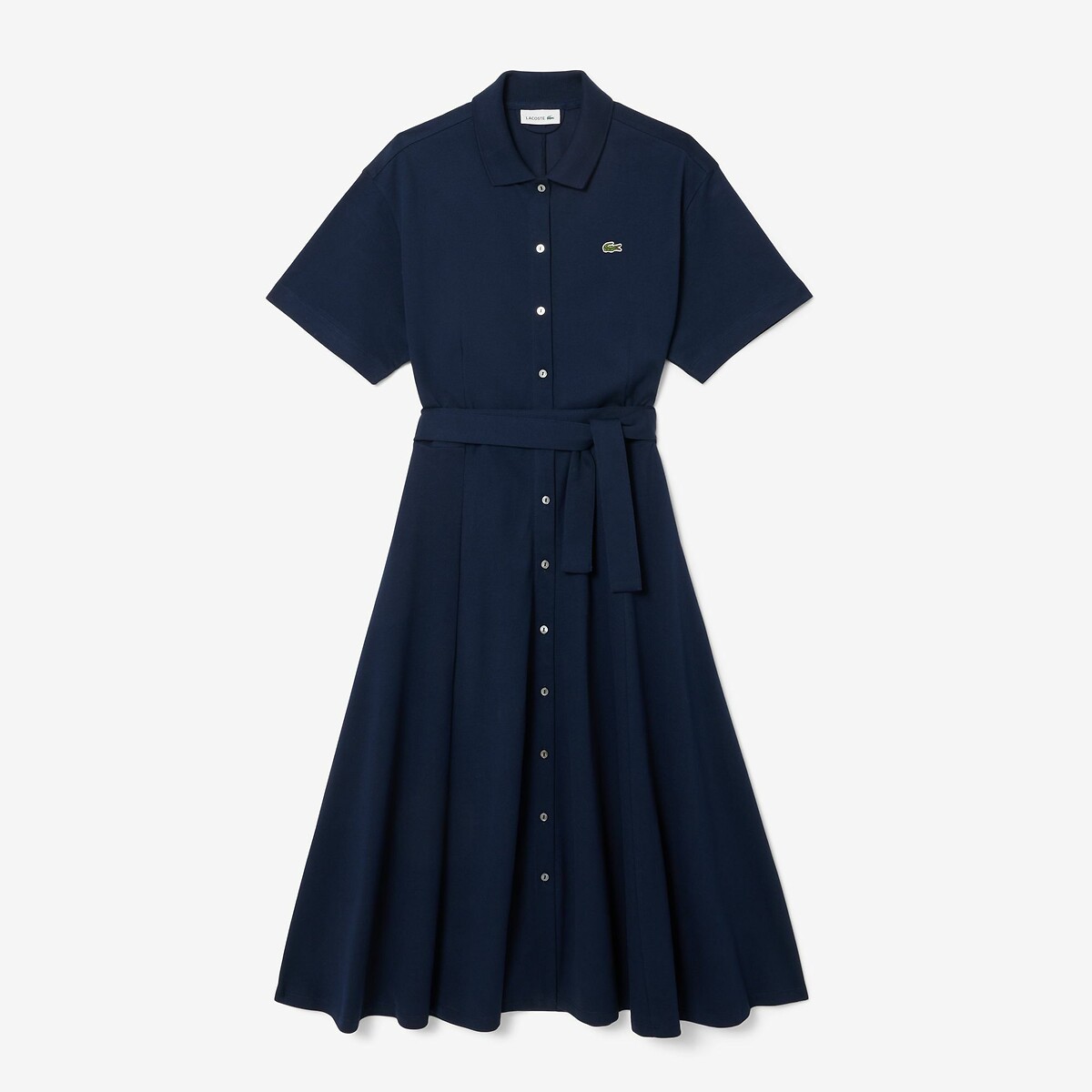 Vestido polo acampanado de manga corta azul marino, LACOSTE
