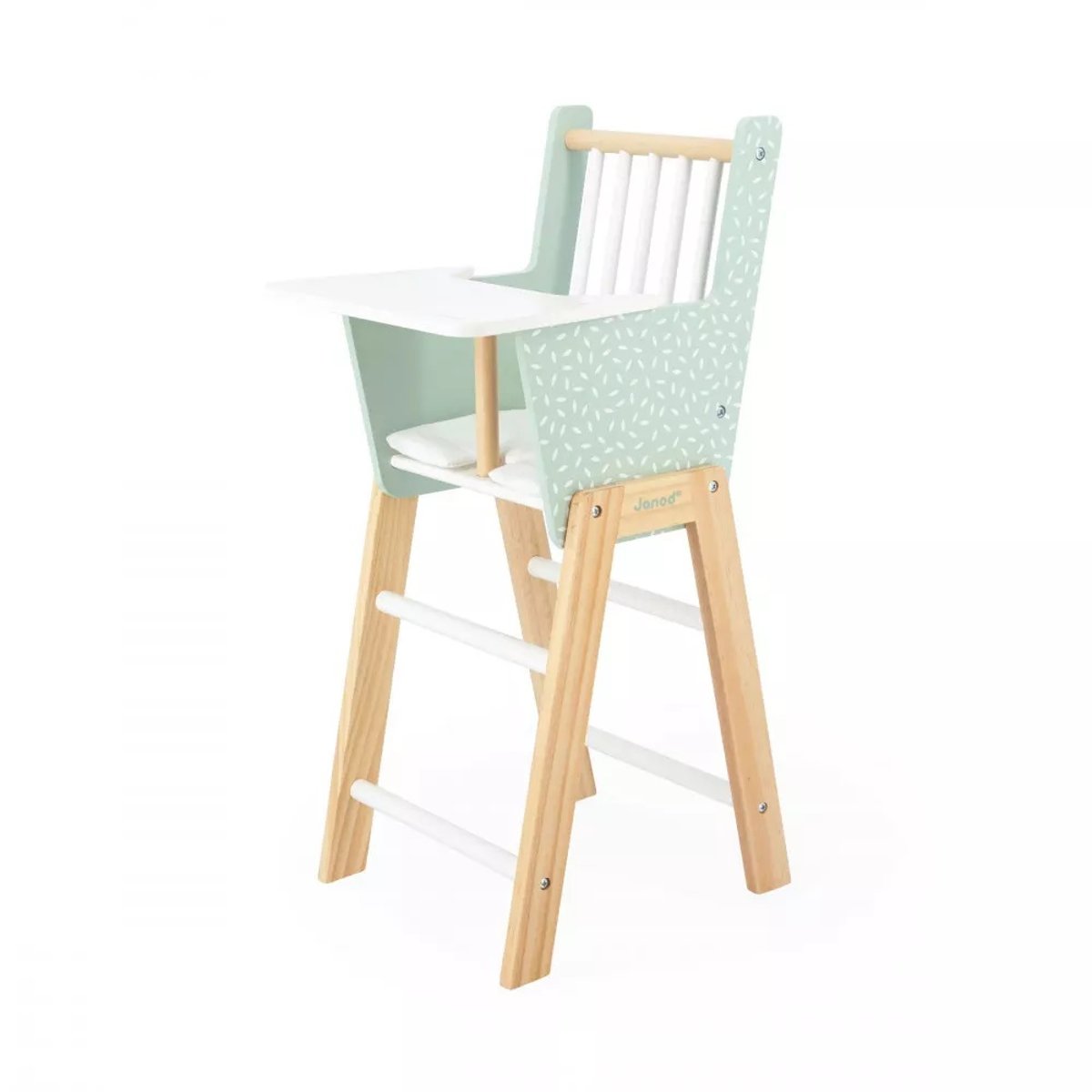 Chaise haute en bois Zen pour poupée vert d'eau, blanc, bois, JANOD