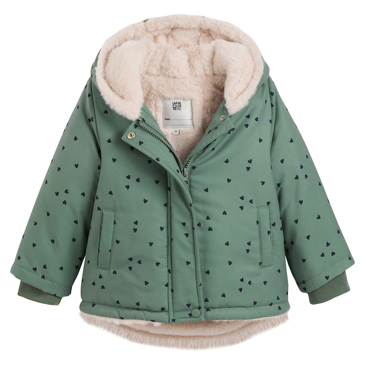 Parka chaude à capuche, doublée tissu duveteux kaki, LA REDOUTE COLLECTIONS