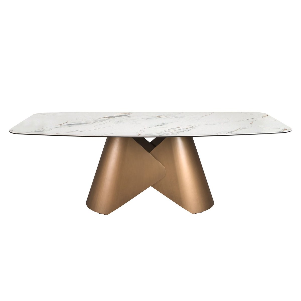 Table de salle à manger ovale en marbre de porcelaine et tonneau en acier couleur bronze blanc | bronze, ANGEL CERDA