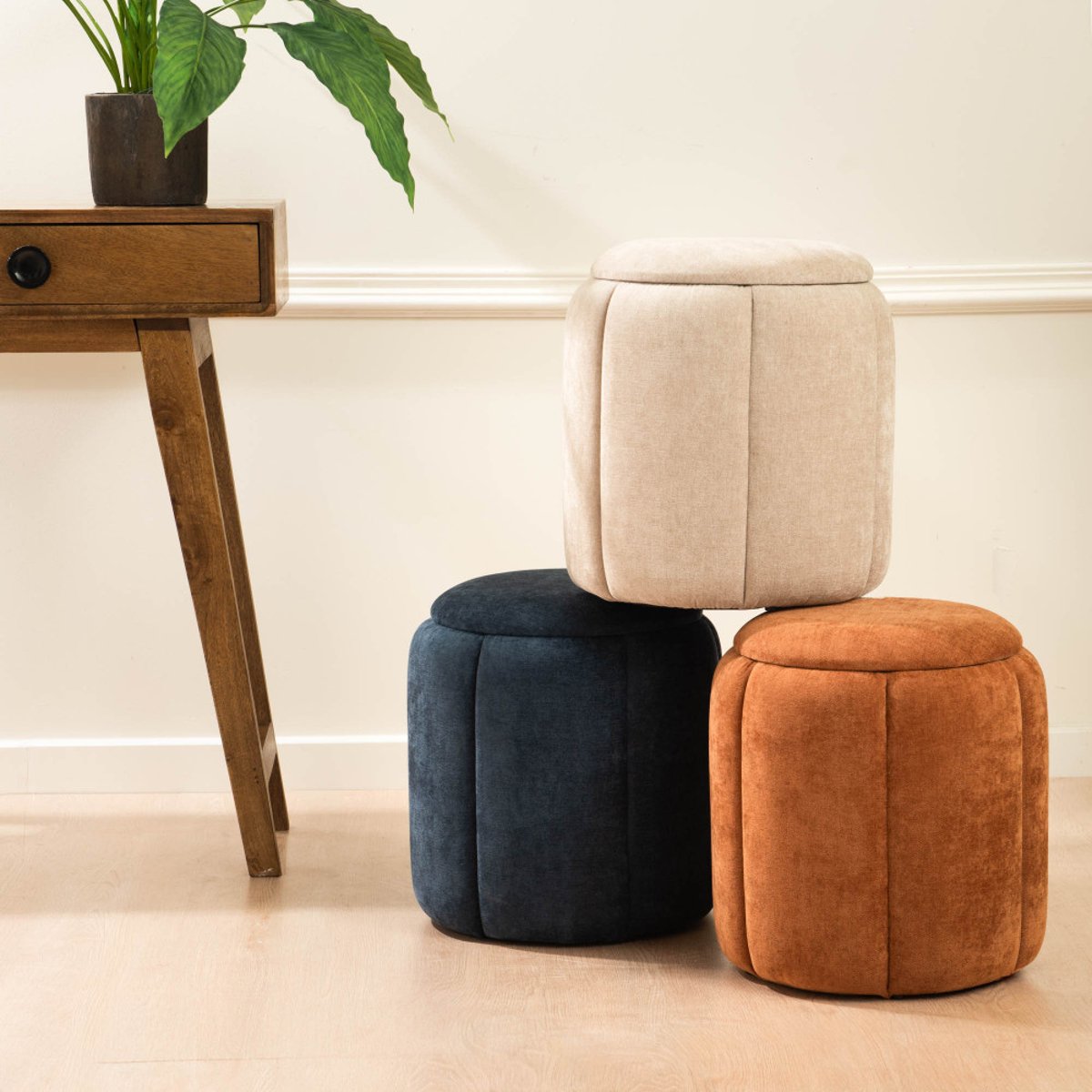Pouf rond en tissu Ø36 cm Olivia bleu, AMADEUS