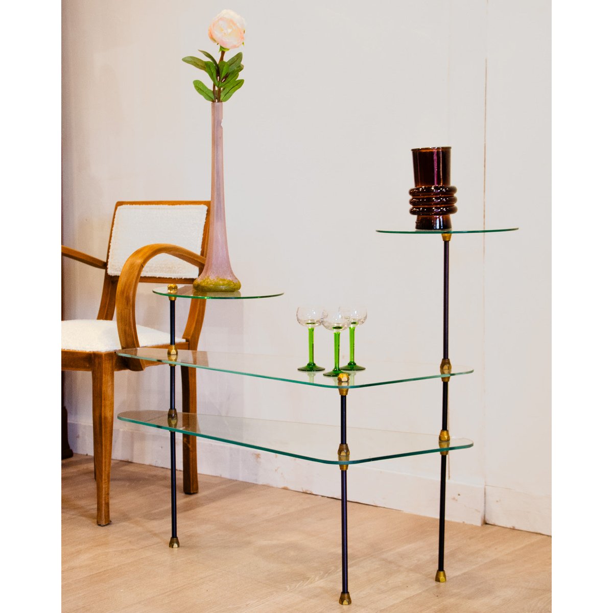 Étagère modulable en verre et métal Isabelle N°291 - Bon état noir, DEBONGOUT