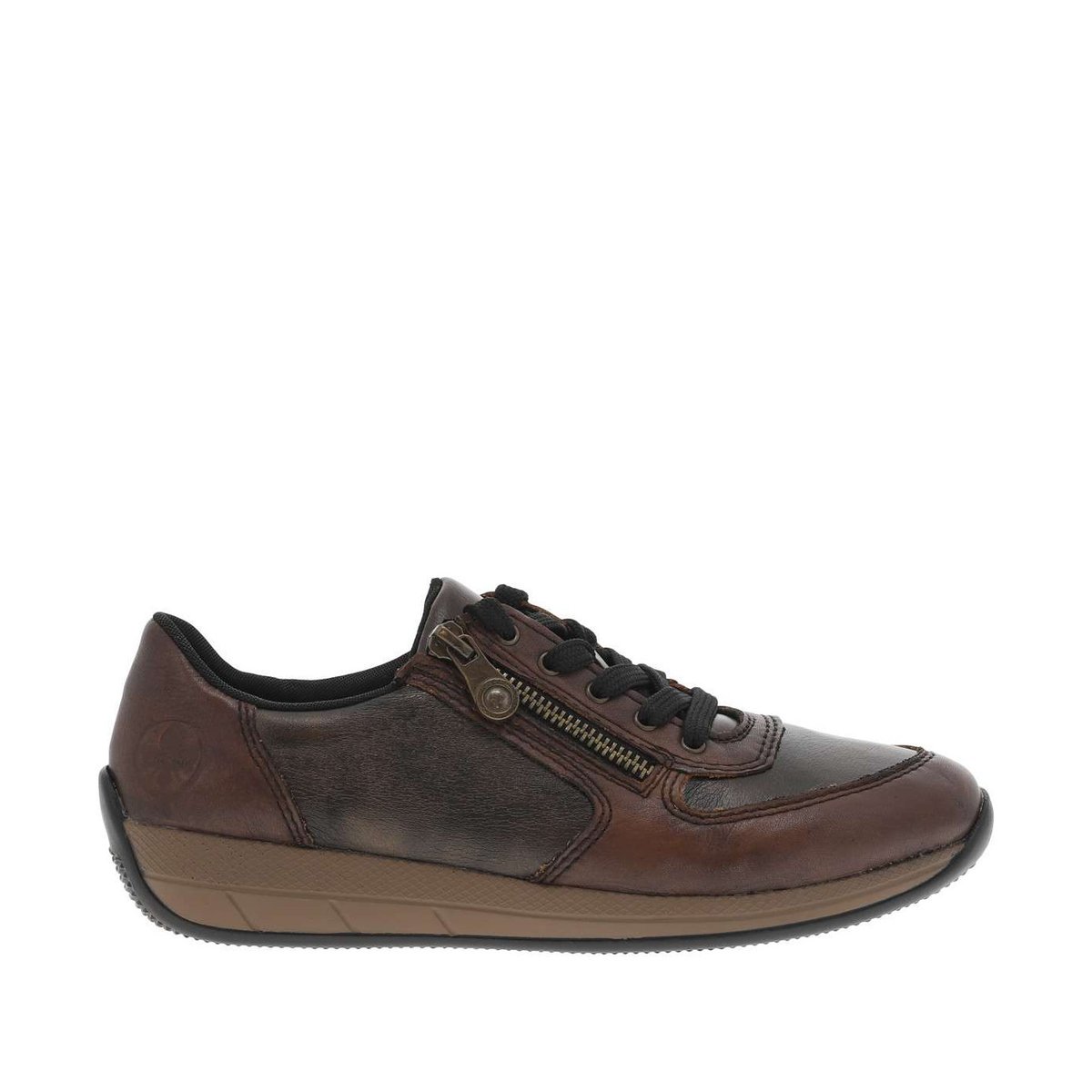 Sneakers kaki à talon plat avec des lacets plats et un zip latéral marron, RIEKER