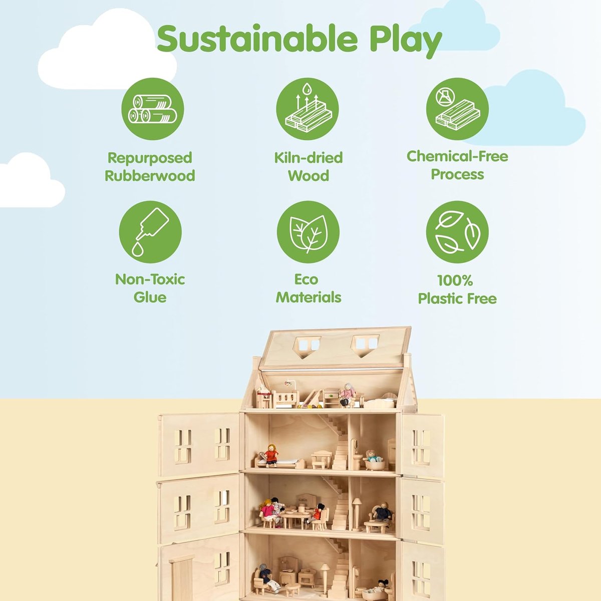 Grande maison de poupées Victorienne beige, PLAN TOYS