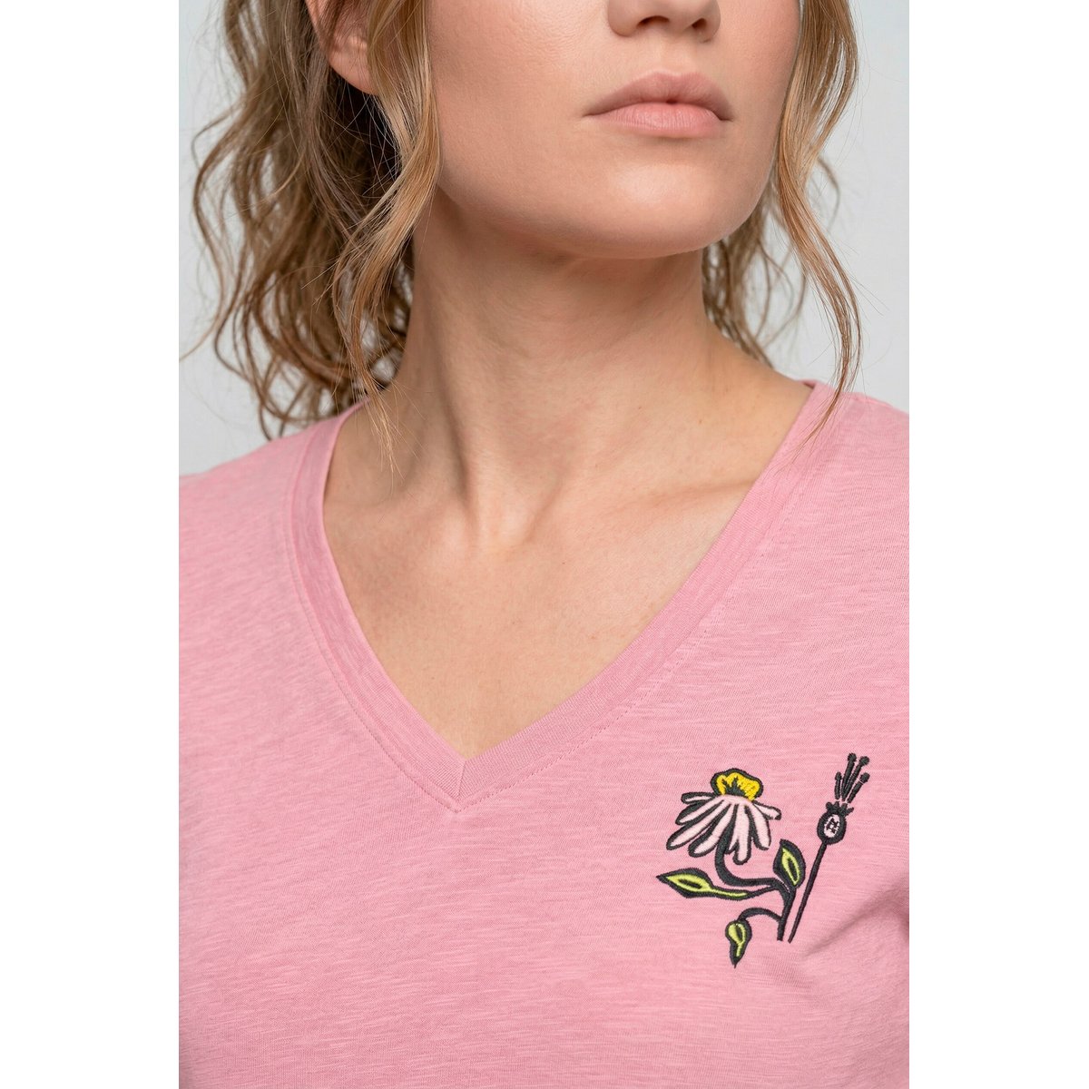 T-shirt en coton bio avec broderies quartz rose, ULLA POPKEN