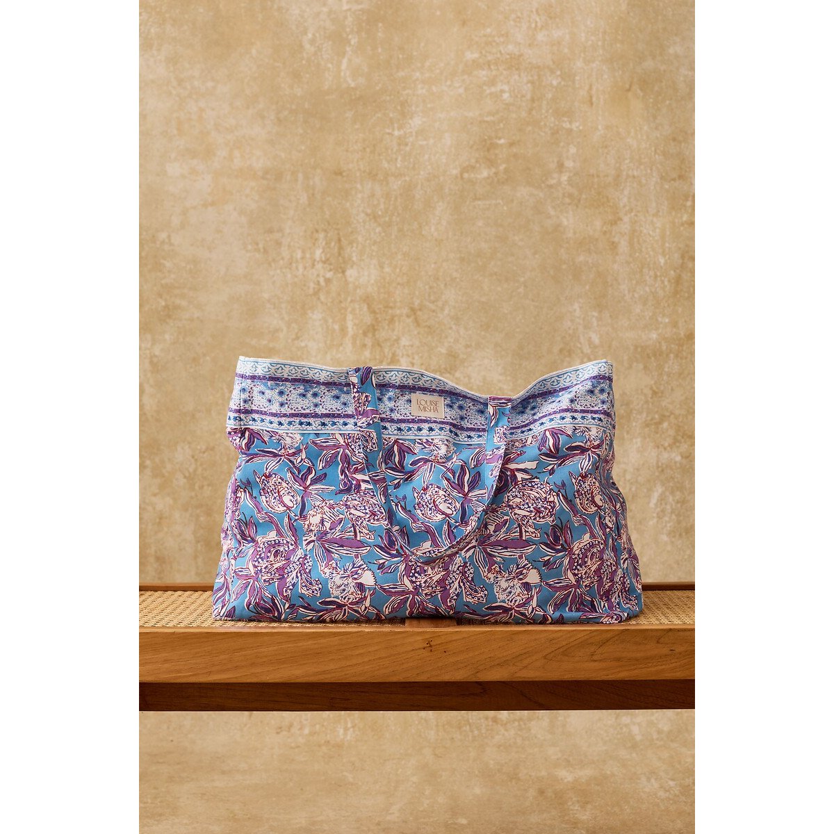 Sac tote grand format à fleurs, BEVERLY imprimé bleu, LOUISE MISHA