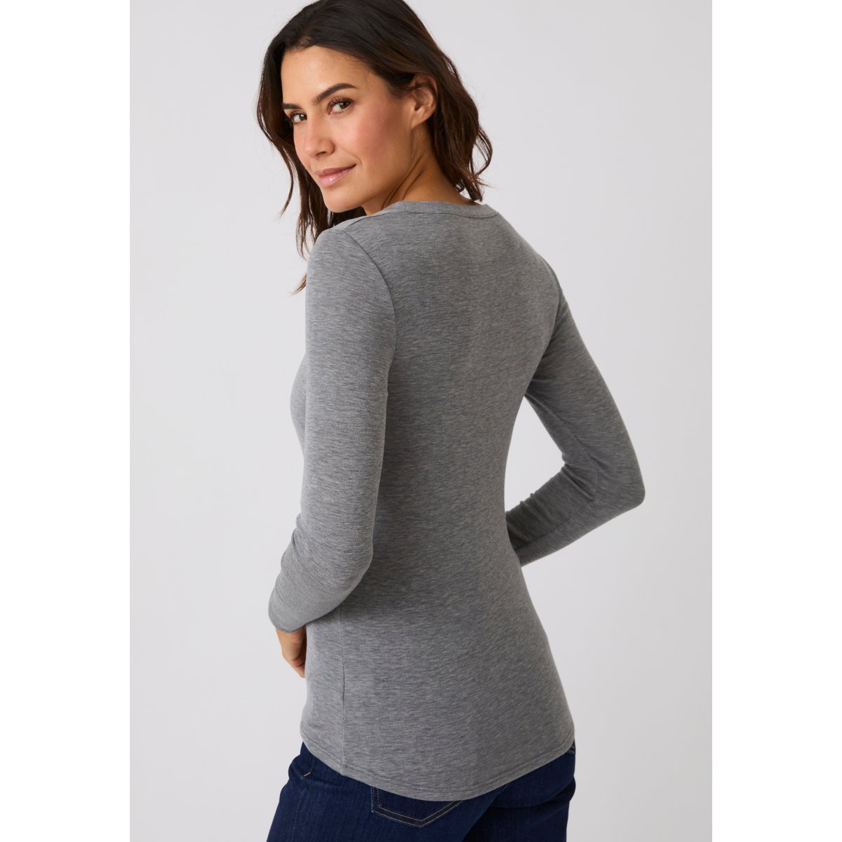 T-shirt fine côte Thermolactyl Sensitive rose gris chiné foncé, DAMART