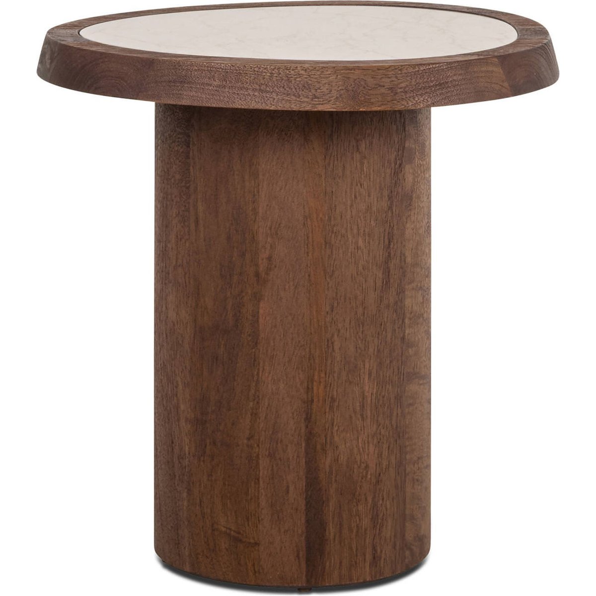 Table de bout en bois et marbre marron épicé et beige marbré, RECOLLECTION