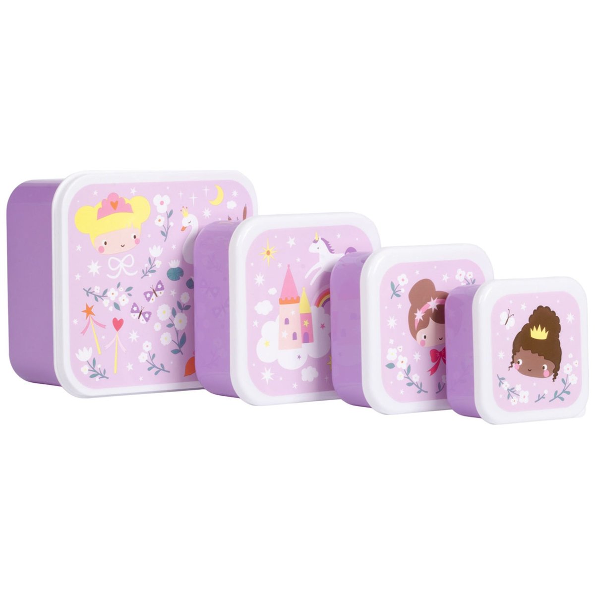 Lot de 4 boîtes à goûter violet princesses, A LITTLE LOVELY COMPANY