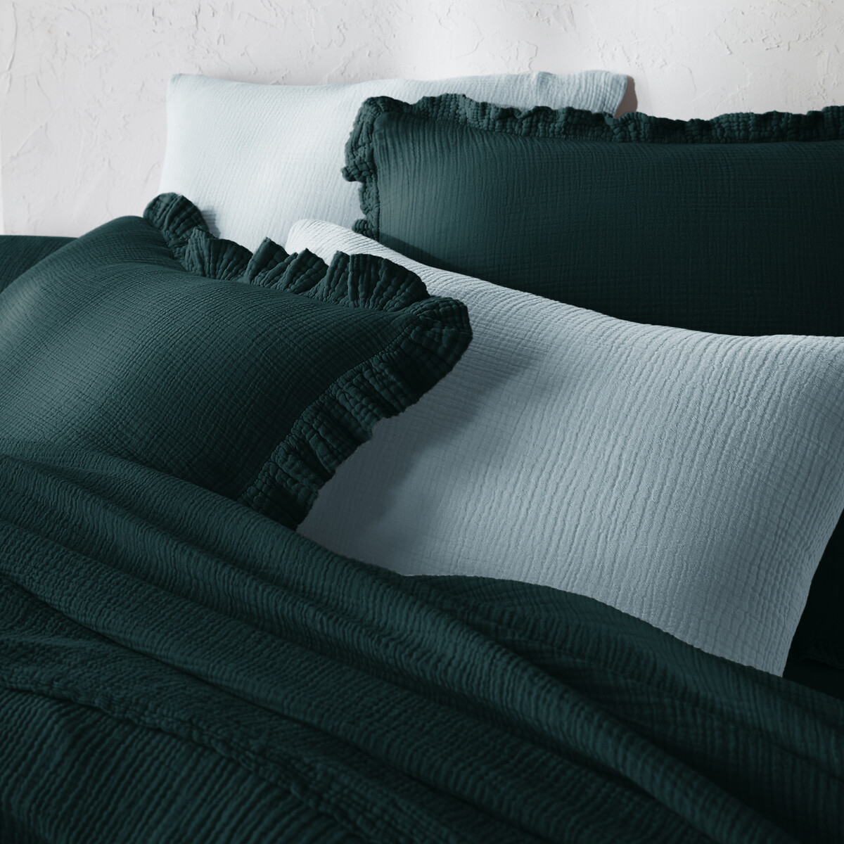 Kumla Plain Cotton Muslin Duvet Cover dark green, LA REDOUTE INTERIEURS