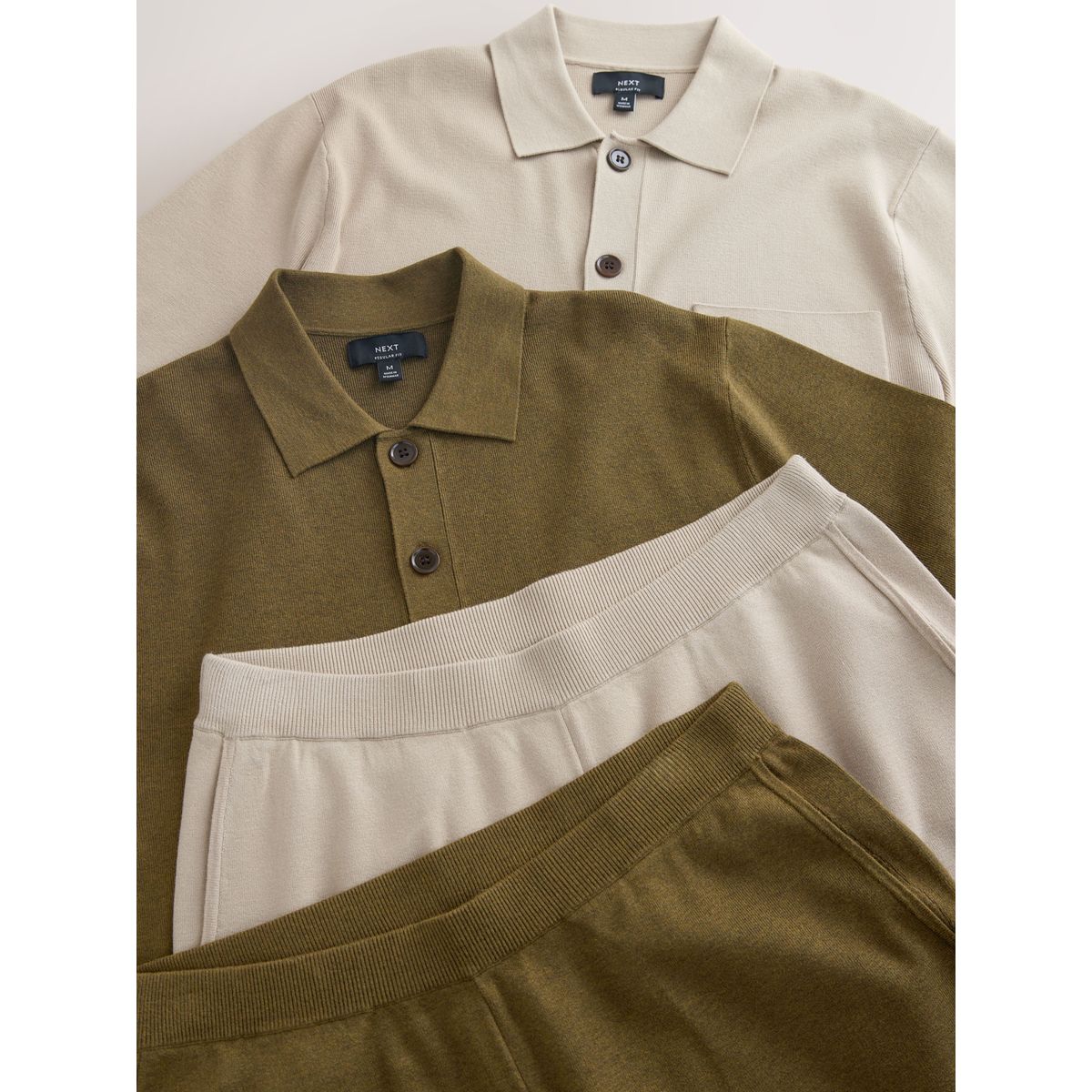 Ensemble chemise en maille et short, lot de 2 vert/naturel, NEXT