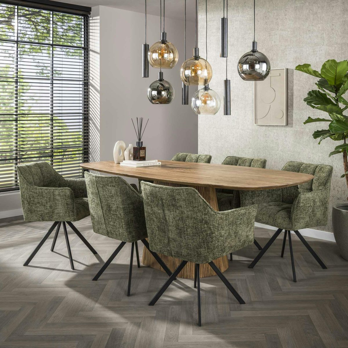 Fauteuil de table pivotant vert chiné (lot de 2) MELBOURNE vert, PIER IMPORT