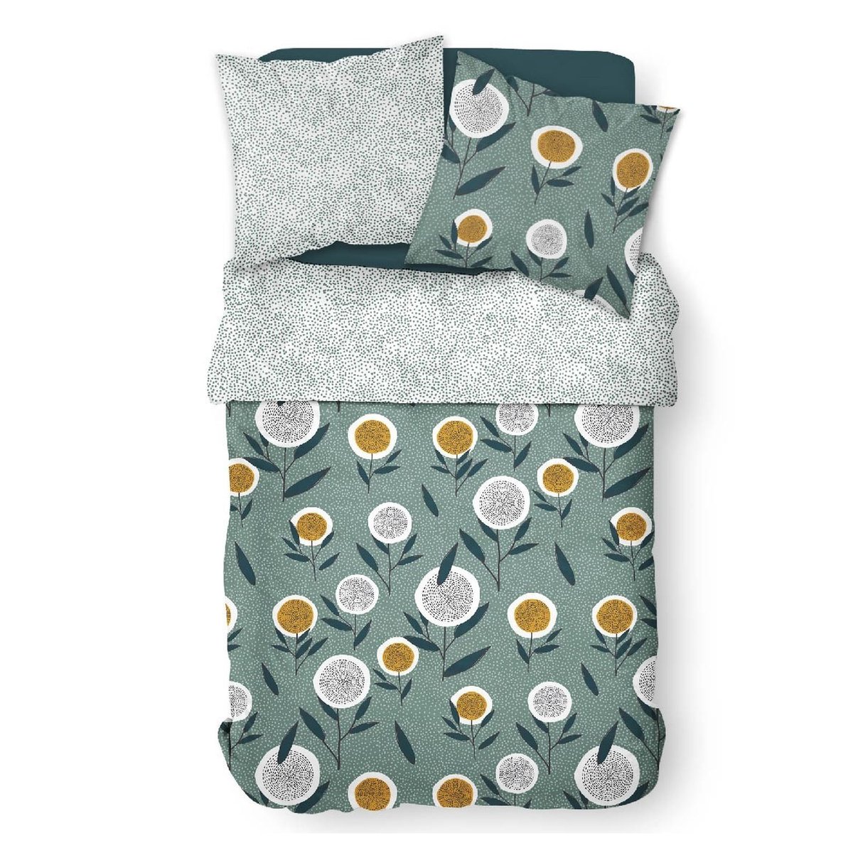 Parure de lit coton 2 personnes imprimé floral SUNSHINE bleu, TODAY