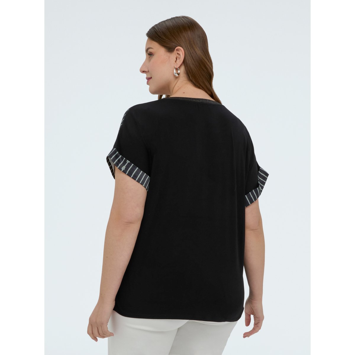 T-shirt bimatière fantaisie nœuds noir, FIORELLA RUBINO