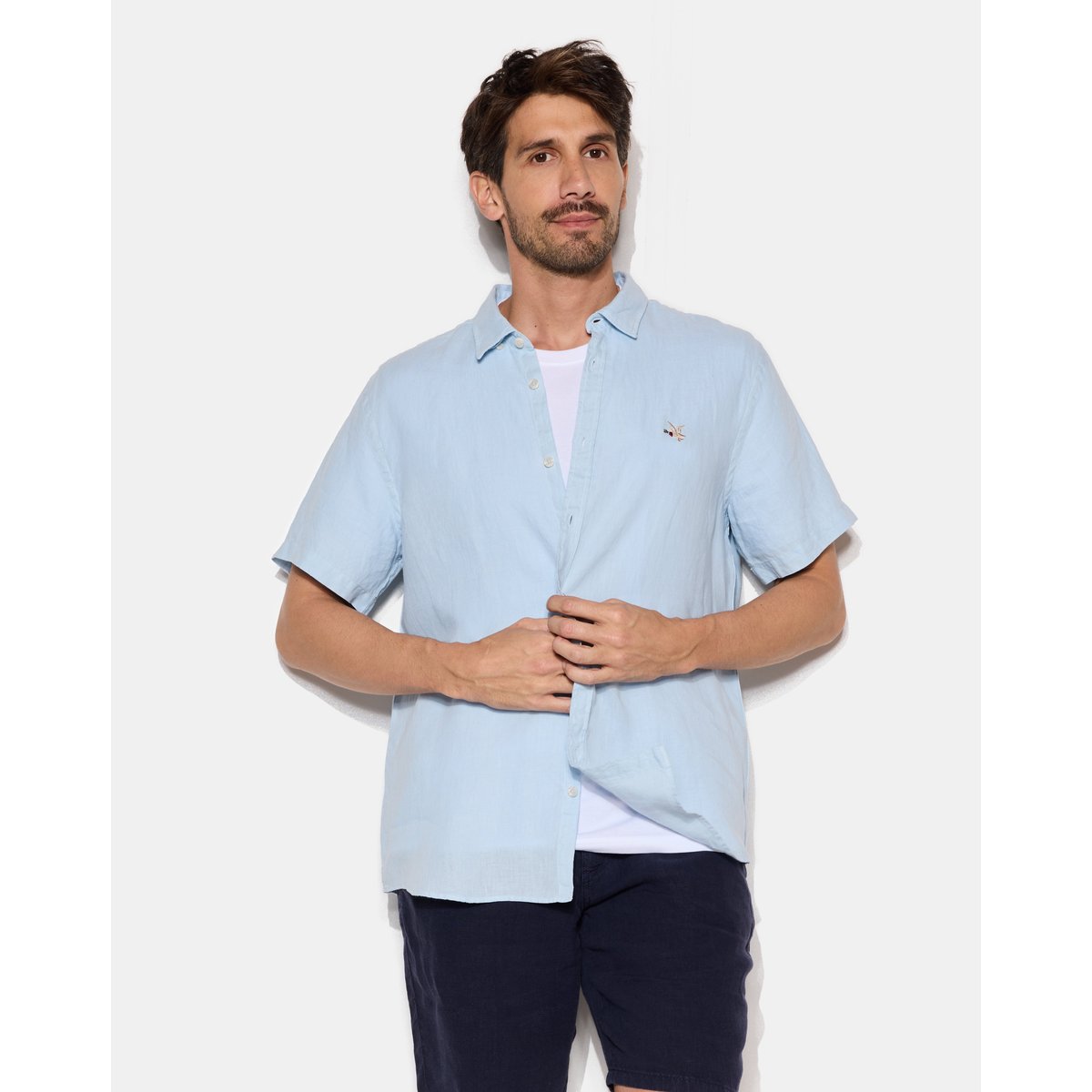 Chemise en lin LINO manches courtes bleu ciel, CHEVIGNON