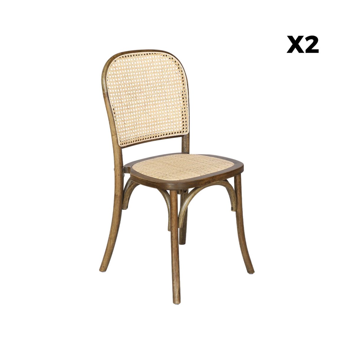 Chaise vintage bois et rotin (lot de 2) MONTPARNASSE marron vieilli, SWEEEK