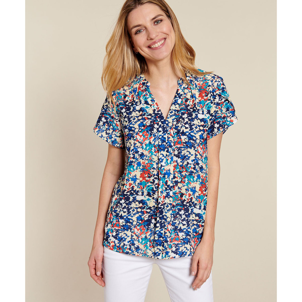 Blouse manches papillon bleu nuit imp., DAMART