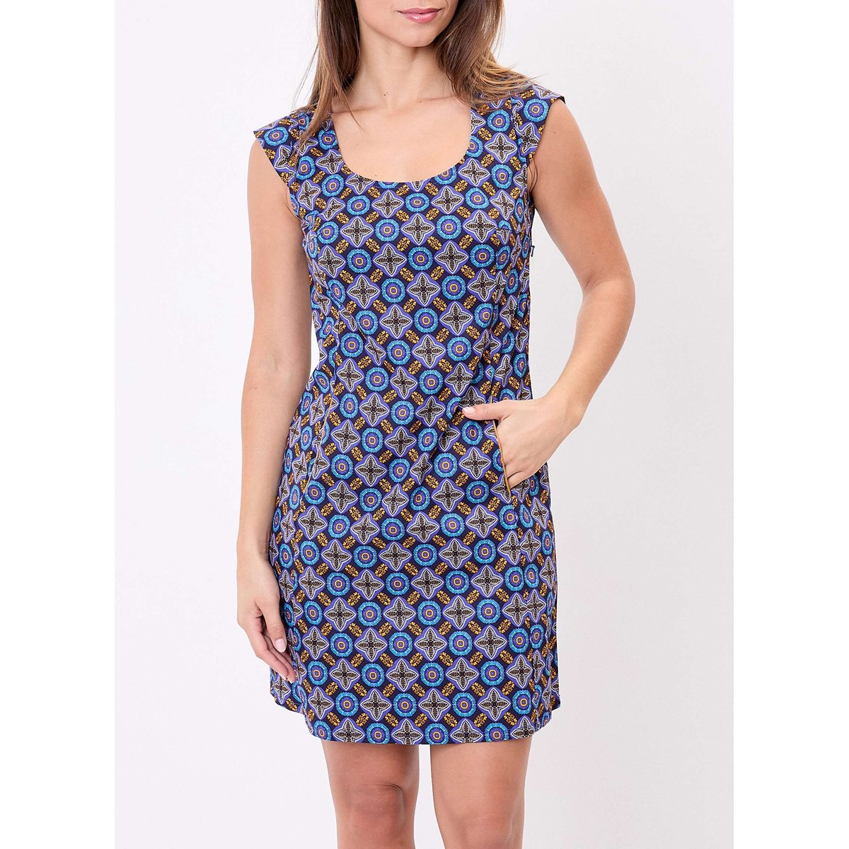 Robe droite coton stretch MARTHA bleu nuit nairobi, PRINCESSE NOMADE