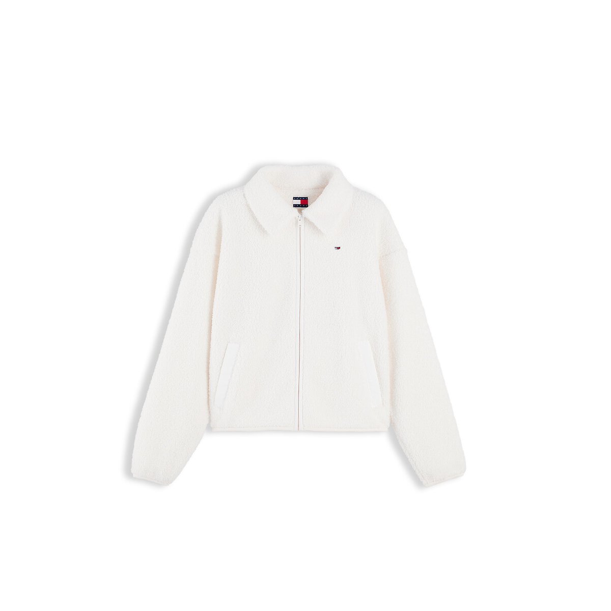 Gilet zippé manches longues en sherpa ecru, TOMMY JEANS