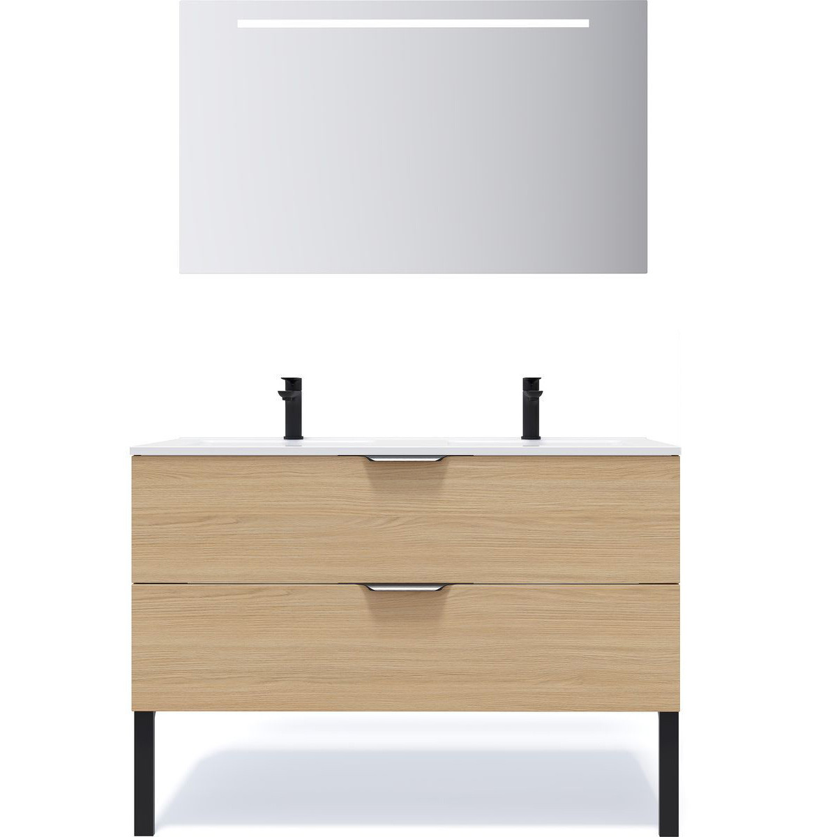 Ensemble double vasque 2 tiroirs + miroir - VENICE chêne clair, HOMIFAB