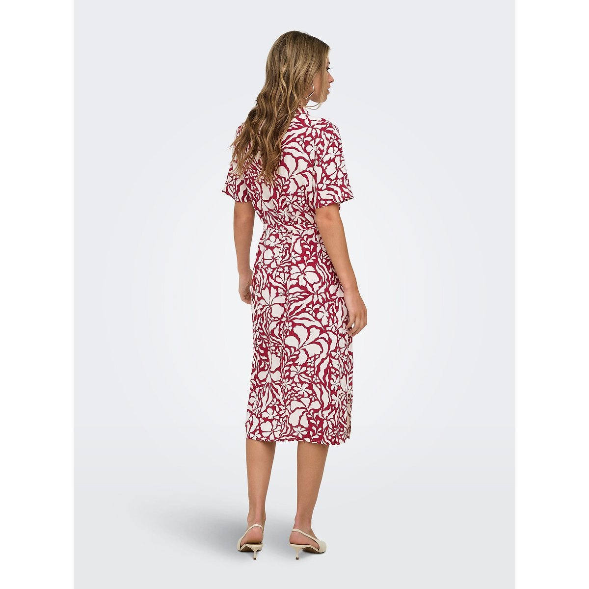 Printed Maxi Dress with Belted Short Sleeves printed red/white, ONLY
