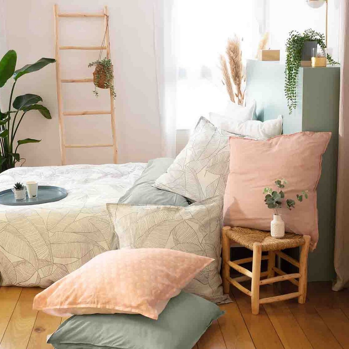 Parure de lit - housse de couette avec taies en coton bleu, EDEN