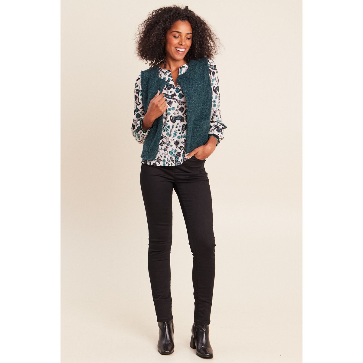 Blouse col tunisien manches longues blanc, BREAL