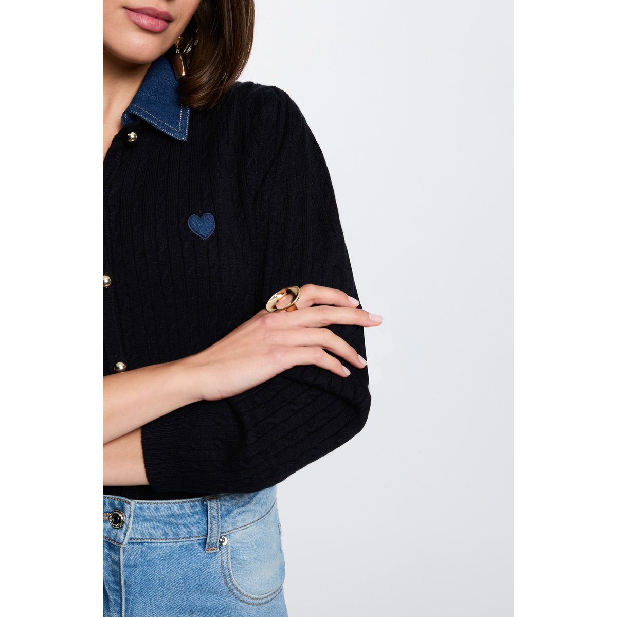 Pull col revers boutons bleu marine, MORGAN
