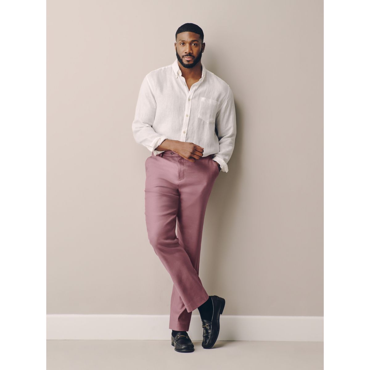 Pantalon habillé en lyocell tencel™ et lin rose, NEXT