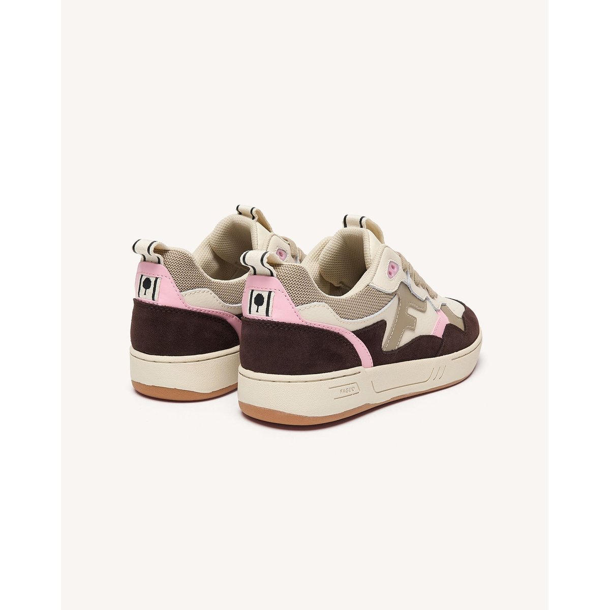 Baskets basses en cuir marron et rose, FAGUO
