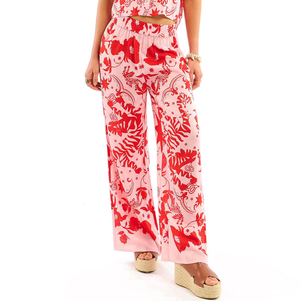 Pantalon fluide à motifs taille élastiquée JADENE rose, WILD
