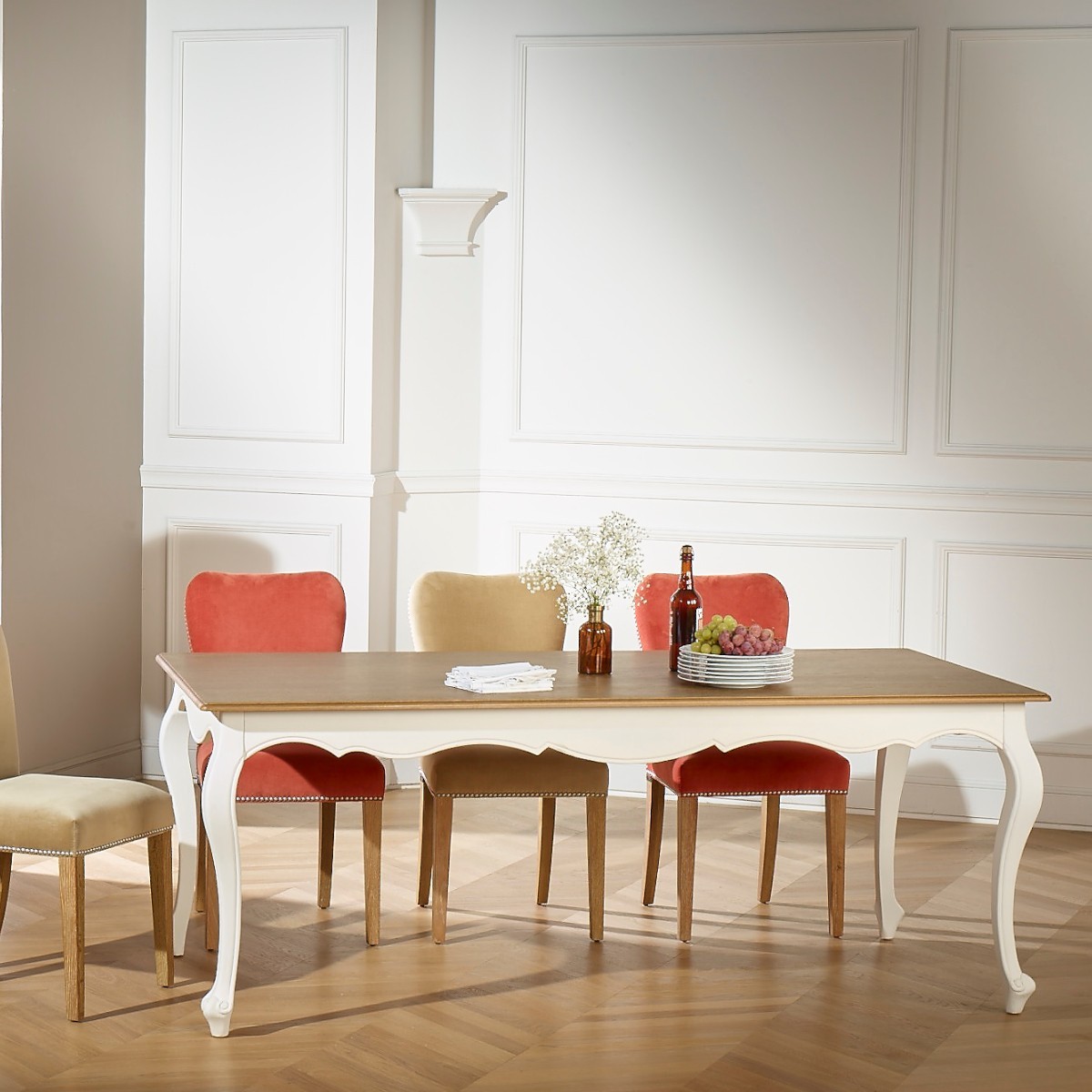 Table rectangulaire, plateau en chêne 8 couverts LOURDES blanc, ROBIN DES BOIS