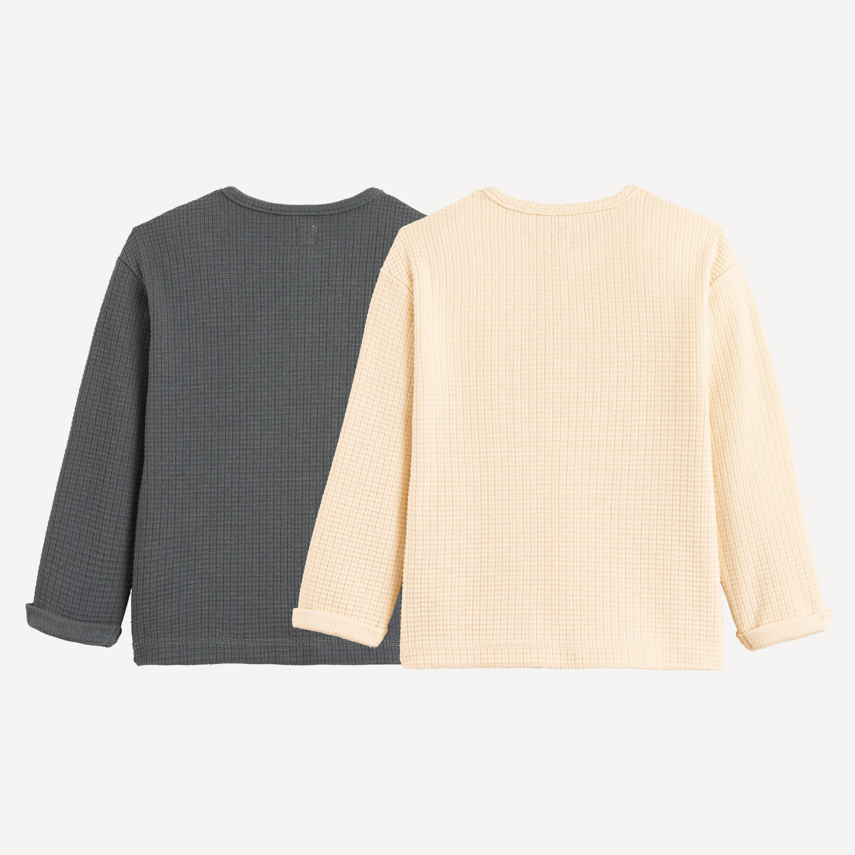 Lote de 2 camisetas de manga larga, nido de abeja gris + crudo, LA REDOUTE COLLECTIONS