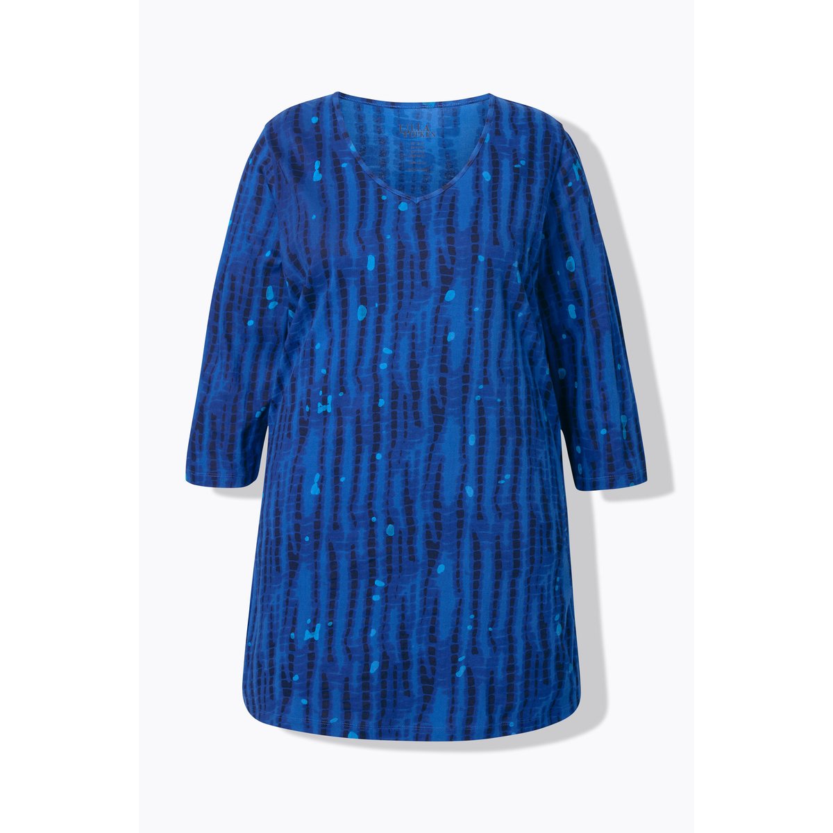 T-shirt long, manches 3/4 et décolleté en V bleu roi, ULLA POPKEN