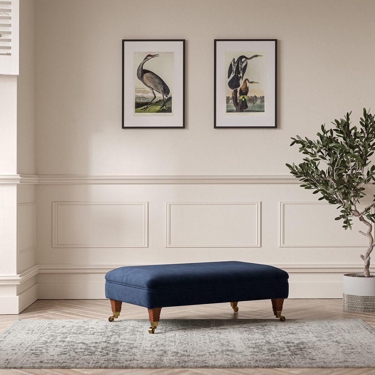 Emeline Velvet Footstool with Castor Legs royal blue, ÉDITÉ
