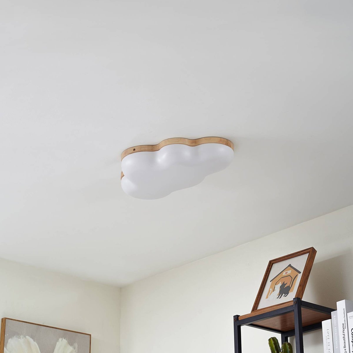 Plafonnier moderneLED, Pilvi blanc, bois clair, LINDBY
