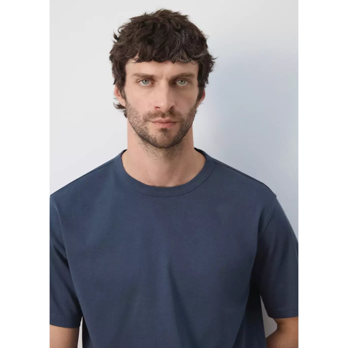 T-shirt 100 % coton délavé bleu marine, MANGO MAN