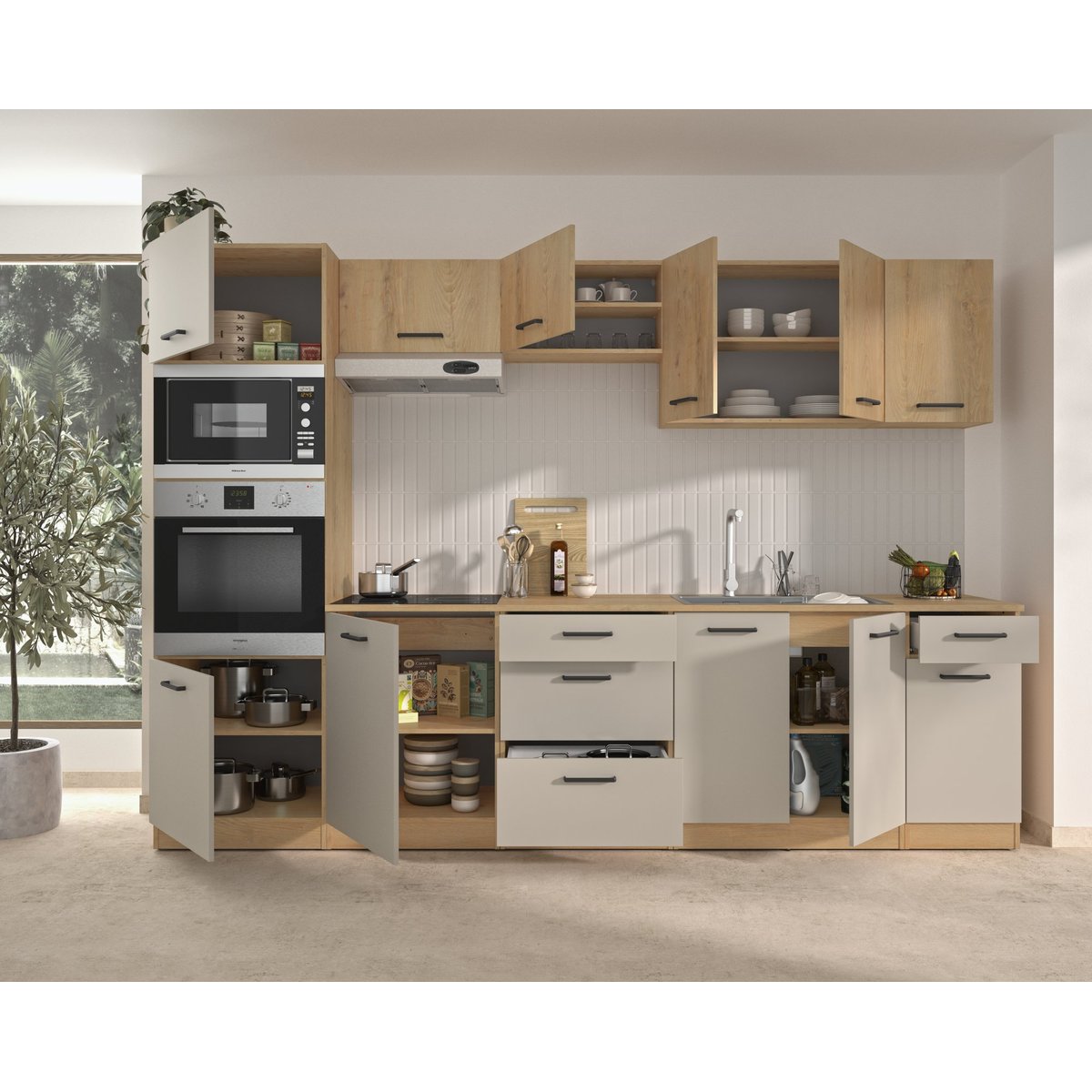 Composition de cuisine effet bois chêne beige, GAMI