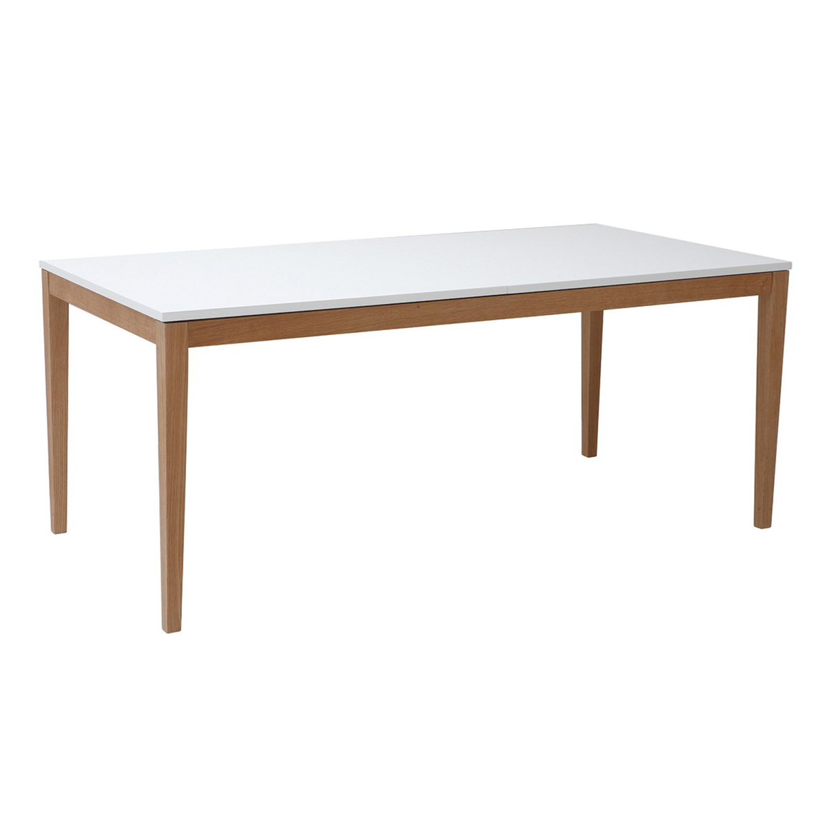 Table à manger scandinave extensible blanche pieds bois rectangulaire L180-260 cm DELAH bois clair / blanc, MILIBOO