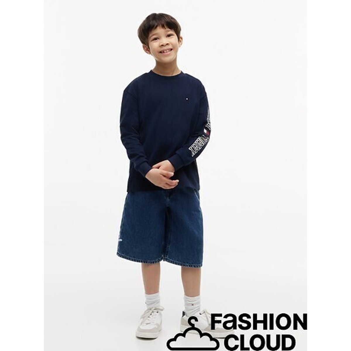 Felpa a maniche lunghe, con stampa sulla manica, in felpa blu marino, TOMMY HILFIGER